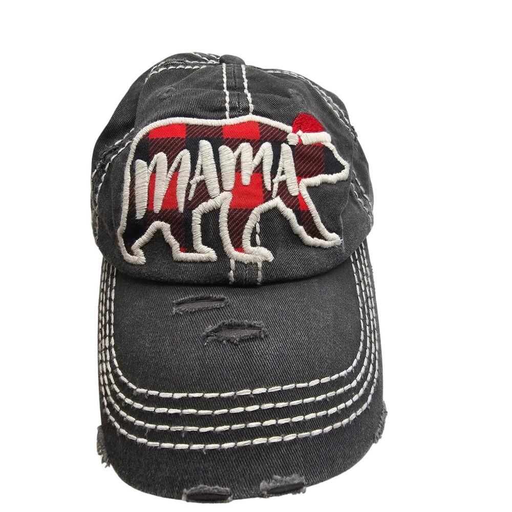 Kbethos‎ Vintage Mama Bear W/ Santa Hat Distressed Stitch Baseball Cap